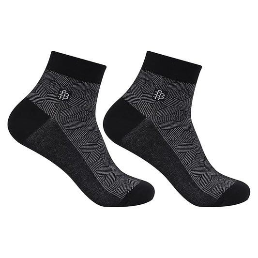 Men’s Geometric Pattern Ankle Sock - (Black)