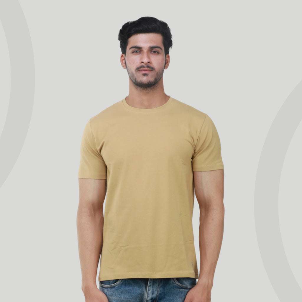 Warm Gold Round Neck Half Sleeves T-Shirt for Men