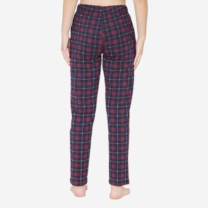 Women's Knitted Checkered Prints Cotton Pajamas - Navy