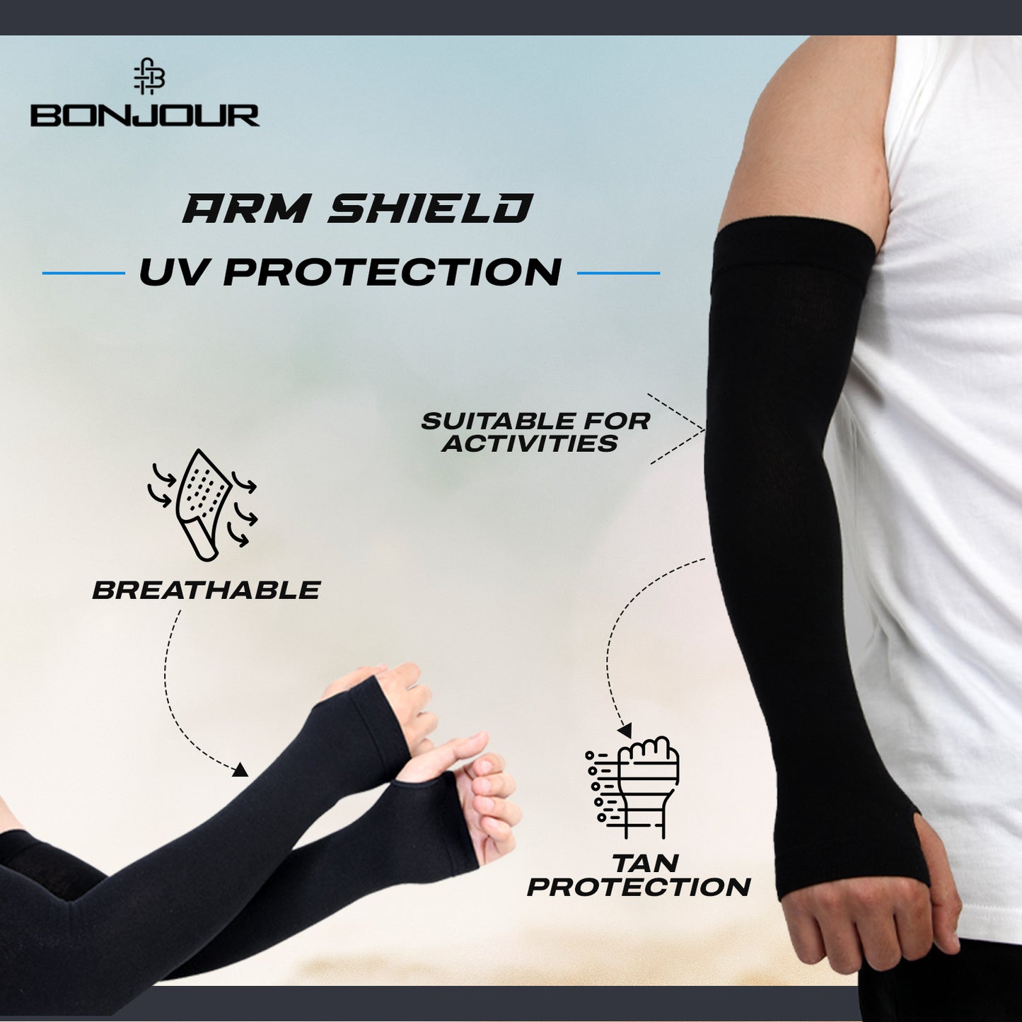 Unisex UV Sun Protection Black Arm Shield - Pack of 2