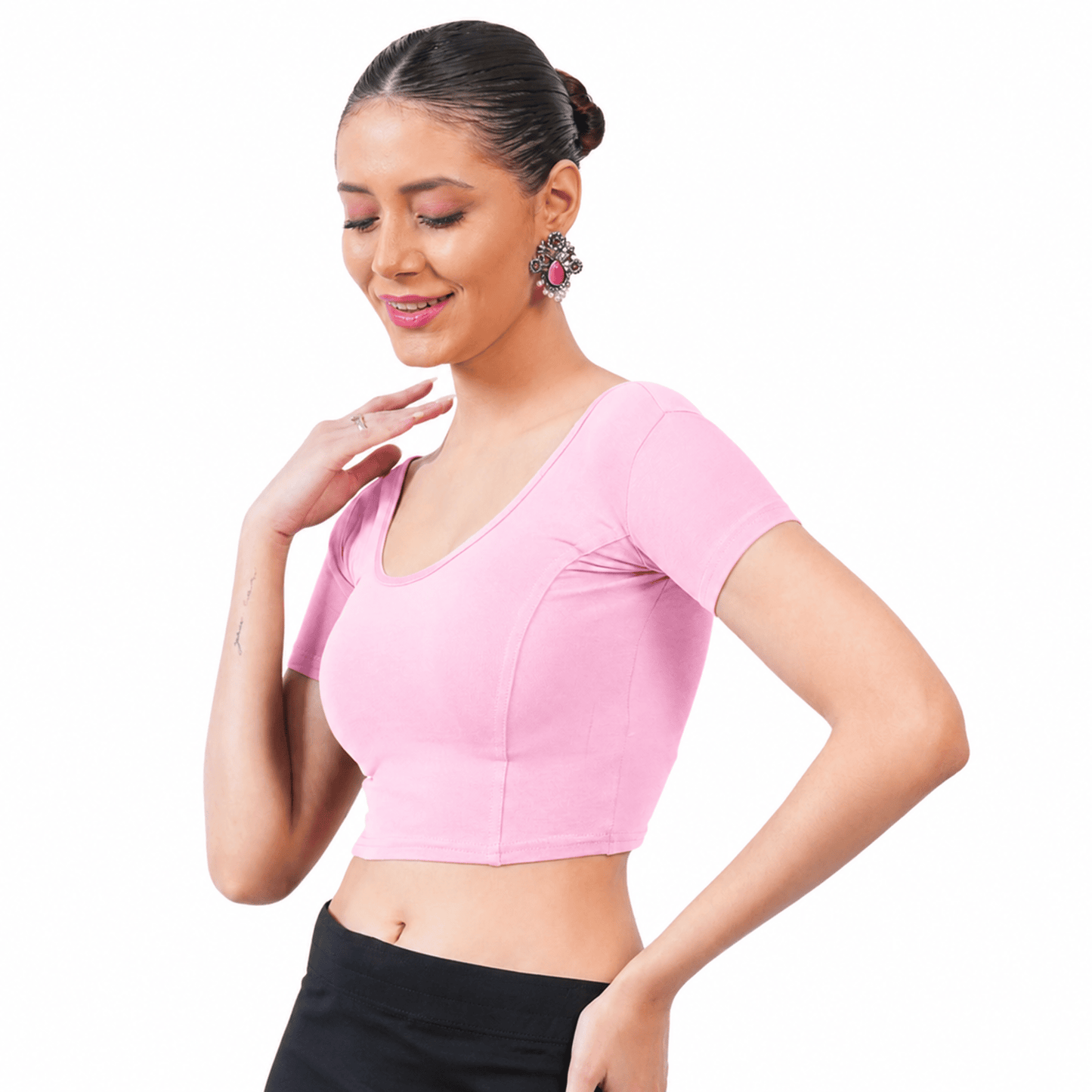 Vami Women's Cotton Stretchable Readymade Blouses - Light Pink