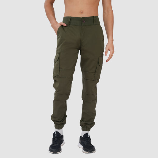 Bonjour Men Cargo Pants Premium Cotton Comfort Fit with Stylish Utility Pockets - Olive