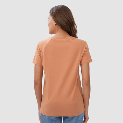 Women Knitted Fabric Regular Fit Short Sleeve Tee/T-shirt - Macchiato