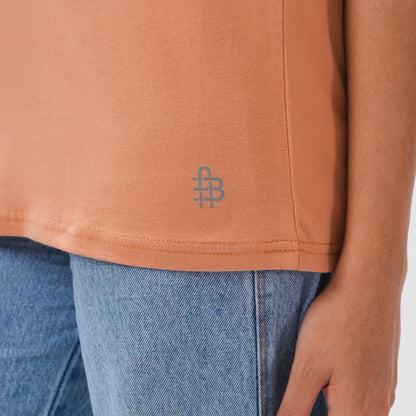 Women Knitted Fabric Regular Fit Short Sleeve Tee/T-shirt - Macchiato