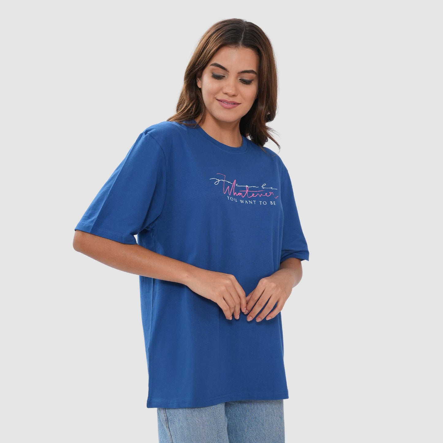 Women-Knitted-Fabric-Regular-Fit-Half-Sleeve-Tee/T-shirt - Strong Blue