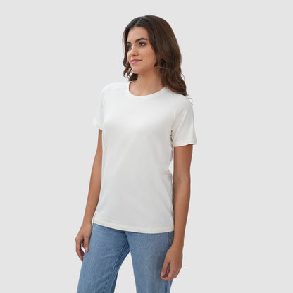 Women Knitted Fabric Regular Fit Short Sleeve Tee/T-shirt - Off white