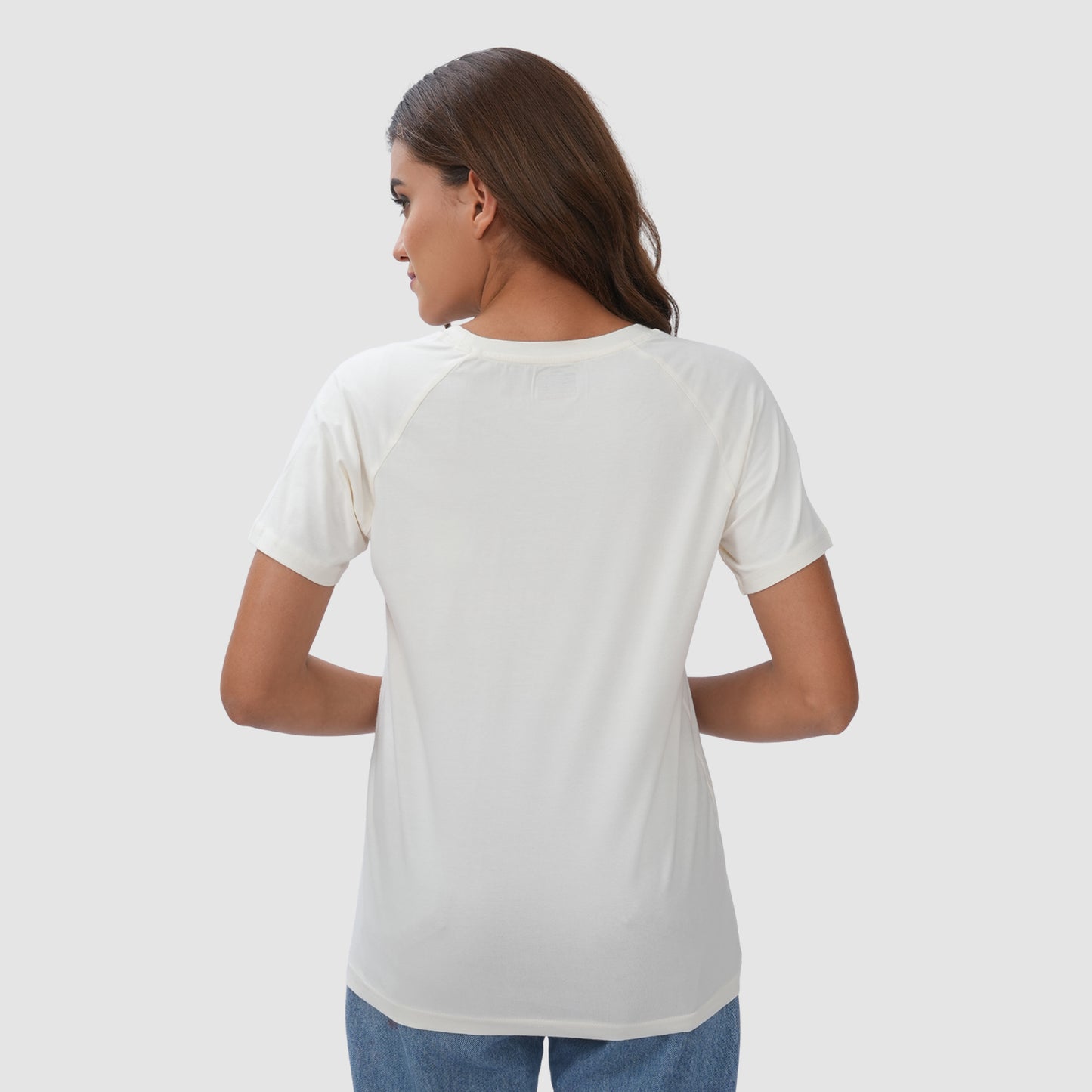 Women Knitted Fabric Regular Fit Short Sleeve Tee/T-shirt - Off white