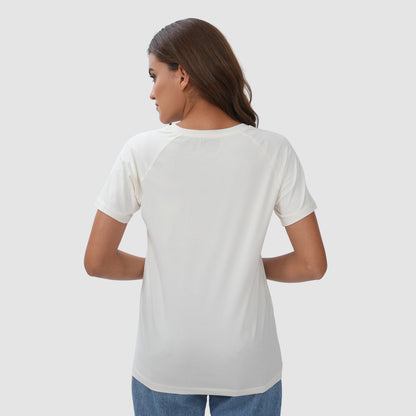 Women Knitted Fabric Regular Fit Short Sleeve Tee/T-shirt - Off white