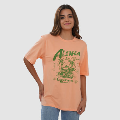 Women Knitted Fabric Regular Fit Half Sleeve Tee/T-shirt - Soft Peach