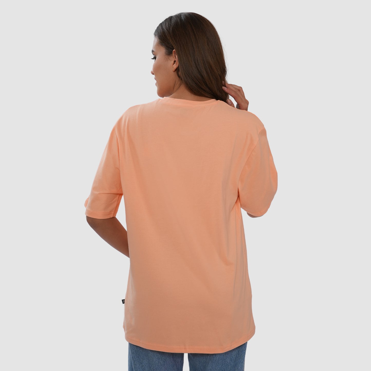 Women Knitted Fabric Regular Fit Half Sleeve Tee/T-shirt - Soft Peach