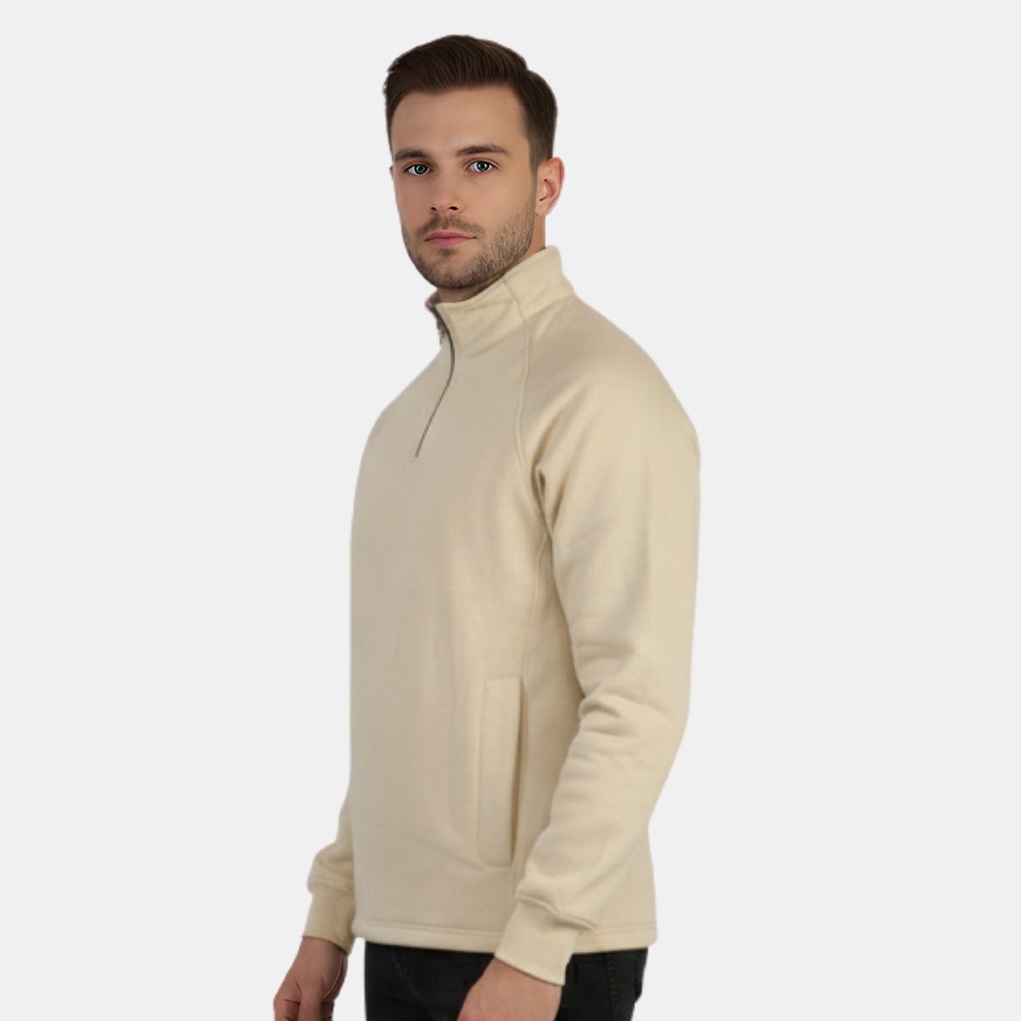 Men’s Solid Half Zipper Winter Sweatshirt (Biscotti)