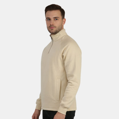 Men’s Solid Half Zipper Winter Sweatshirt (Biscotti)