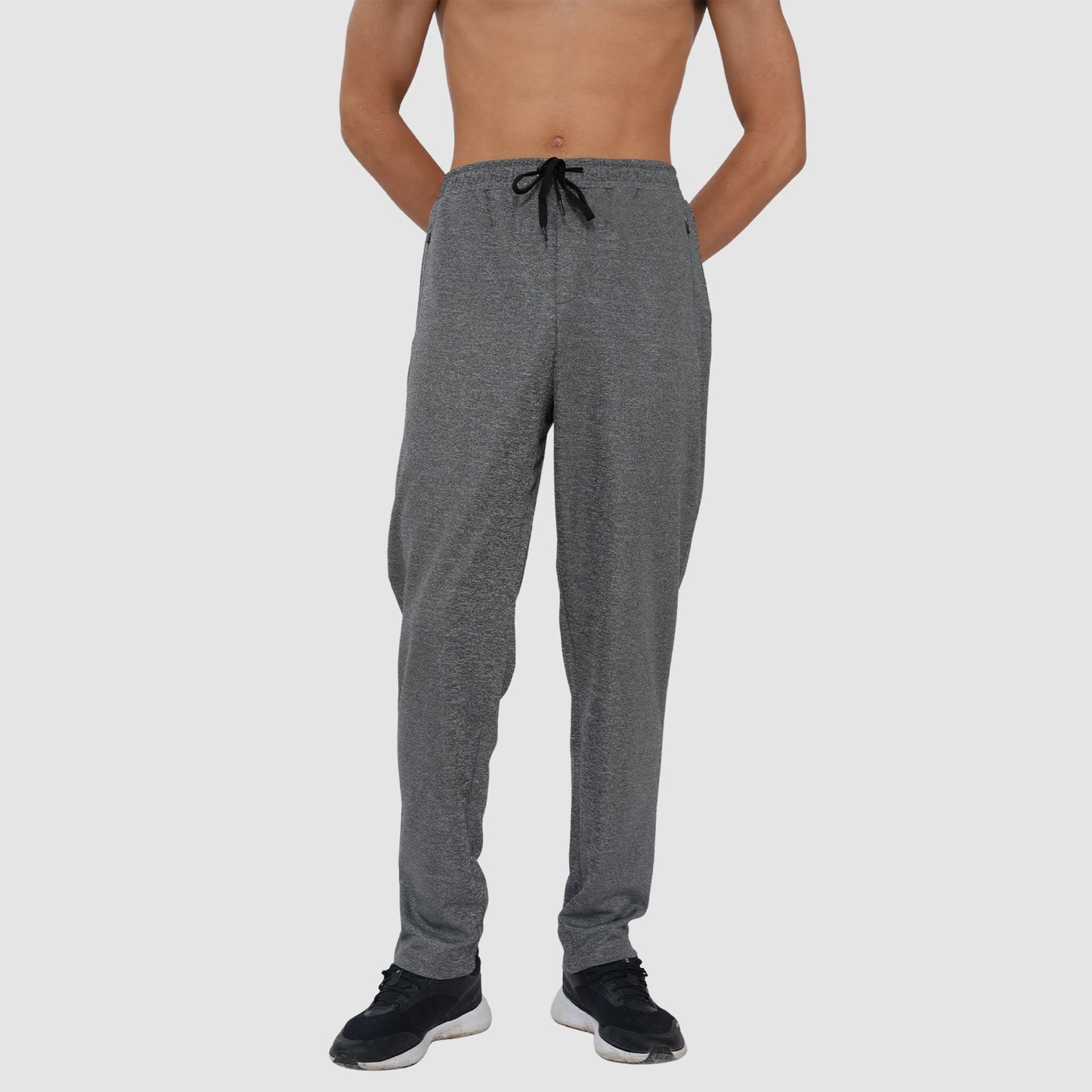 Men Mid Rise Cotton Blend Joggers Track Pants | Zipper Pocket | Casual, Gym & Lounge Wear - Grey