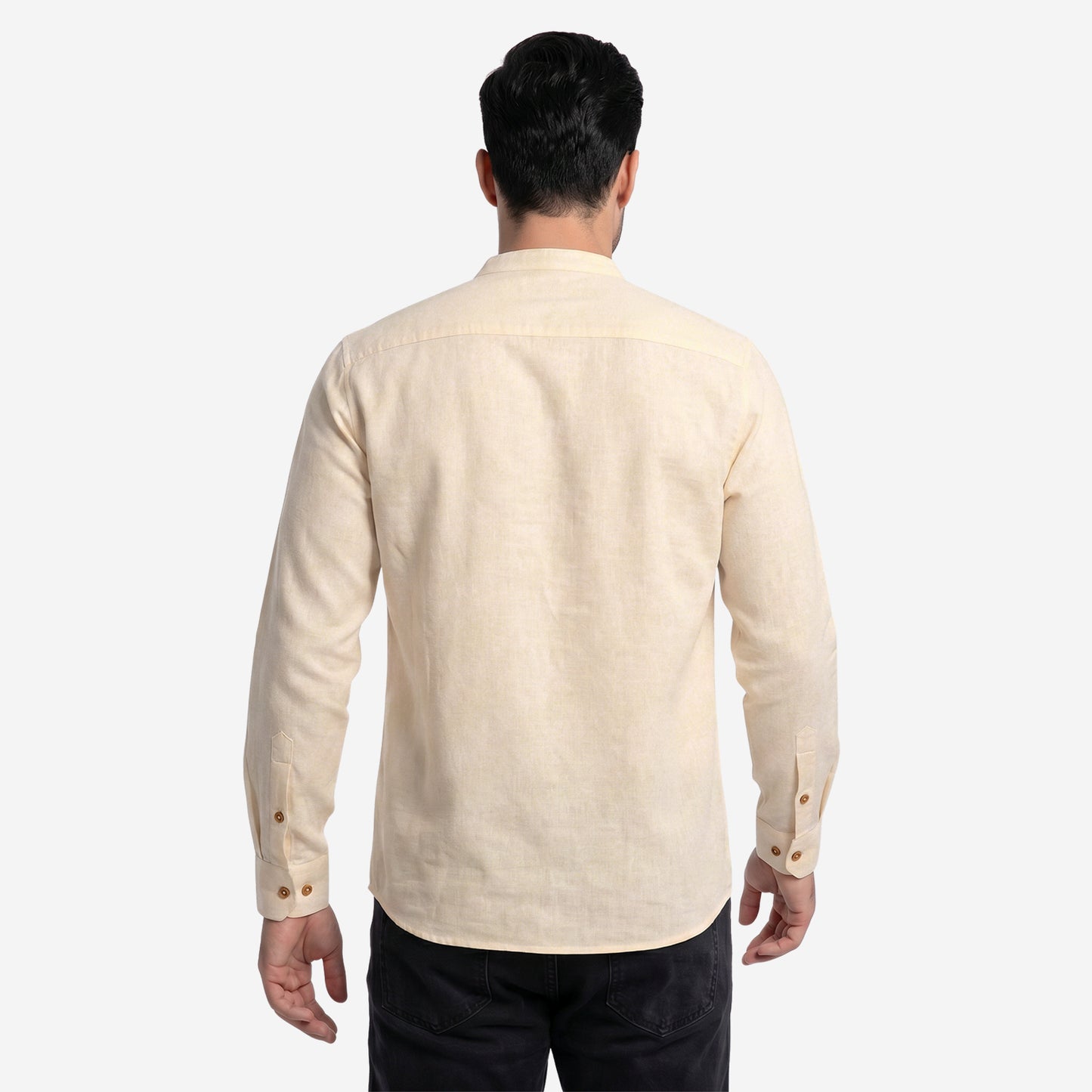 Men’s Linen Short Kurta | Solid Cream Mandarin Collar