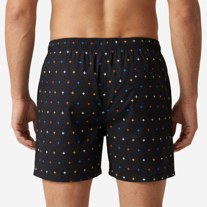 Men’s 100% Cotton Printed Mid-Rise Boxer Shorts - (Black)
