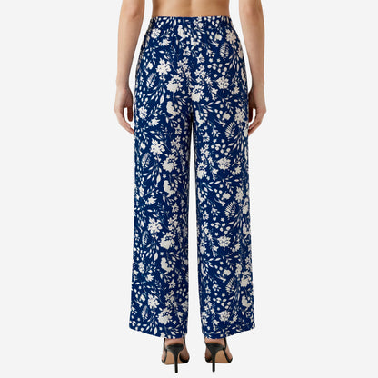 Navy Floral Printed Palazzo for Women | Comfortable Fit (Pack of 1)