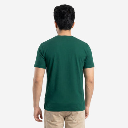 Men's Green Printed Round Neck Short Sleeve T-Shirt