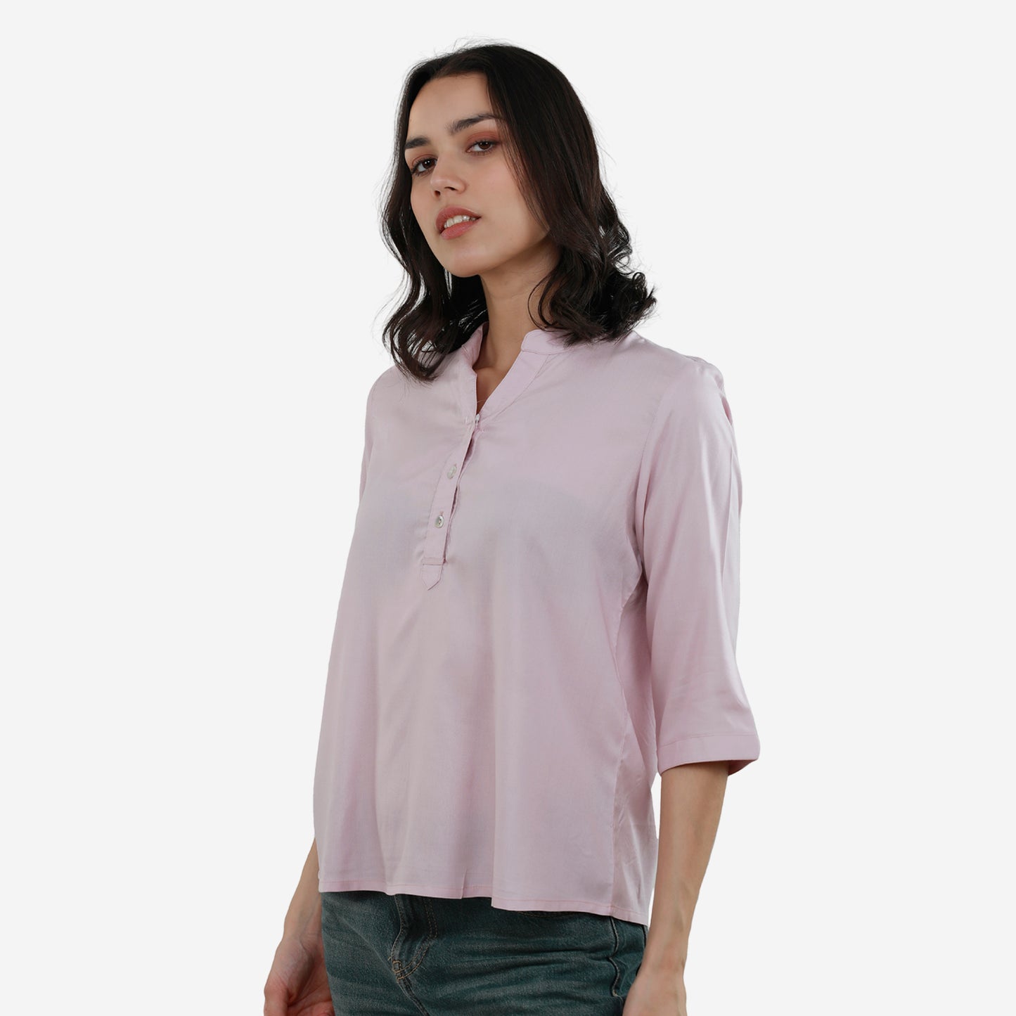 Tunic 3/4 Sleeve Plain Top for Women & Girls (S Pink)