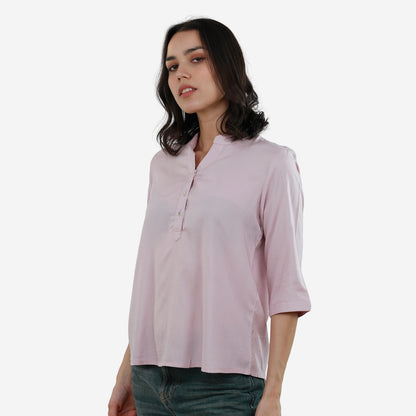 Tunic 3/4 Sleeve Plain Top for Women & Girls (S Pink)