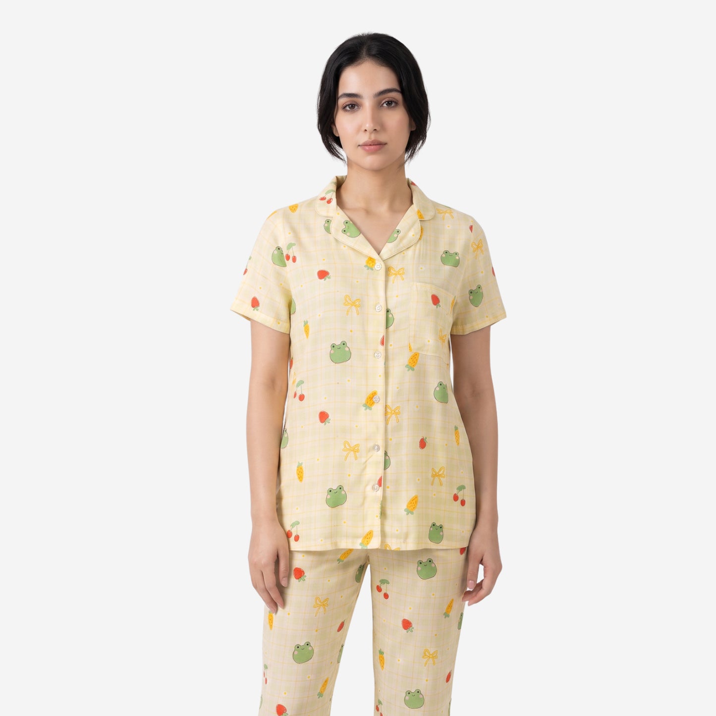 Women's Printed Shirt & Capri Night Suit Set (Oyster)