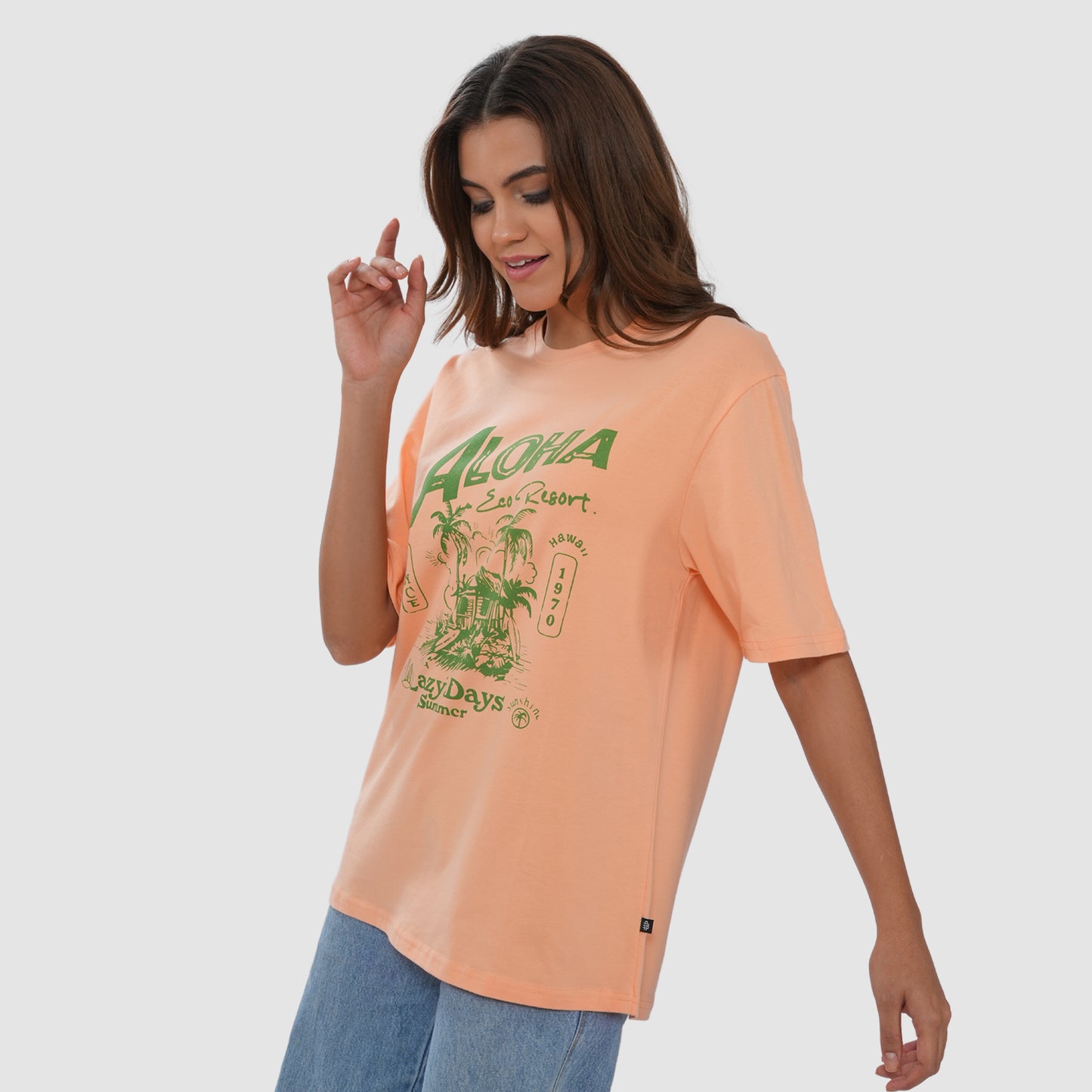 Women Knitted Fabric Regular Fit Half Sleeve Tee/T-shirt - Soft Peach