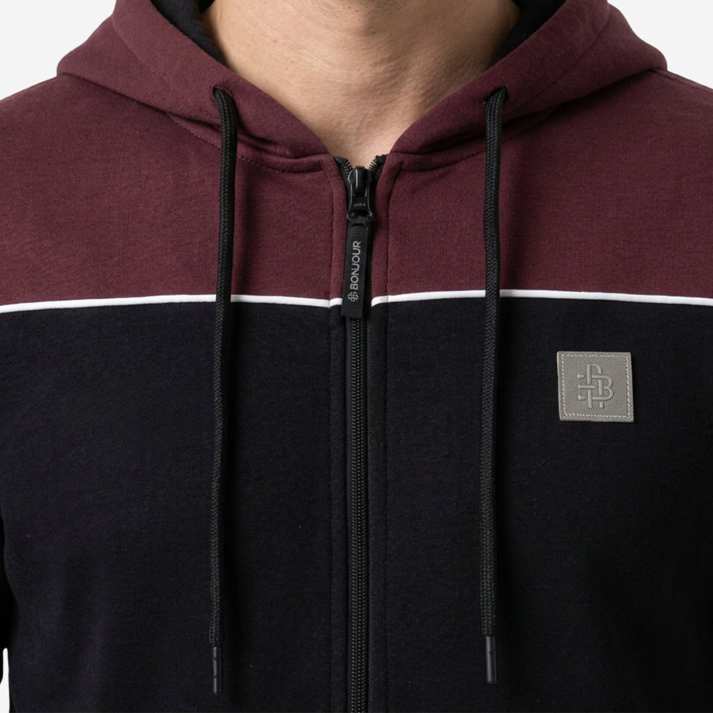 Relaxed Fit Printed Zip-Through Hoodie for Men (Black)