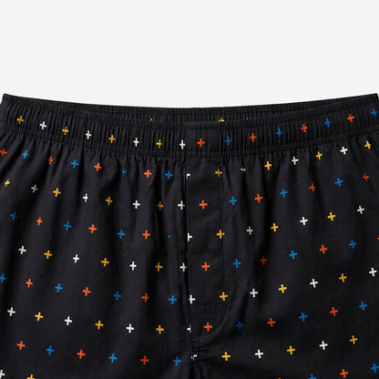 Men’s 100% Cotton Printed Mid-Rise Boxer Shorts - (Black)
