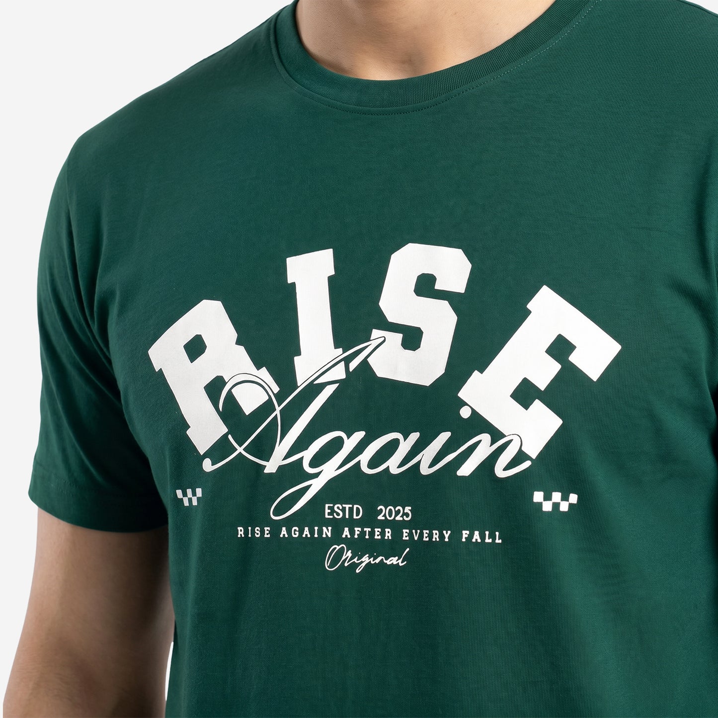 Men's Green Printed Round Neck Short Sleeve T-Shirt