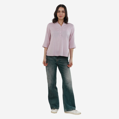 Tunic 3/4 Sleeve Plain Top for Women & Girls (S Pink)