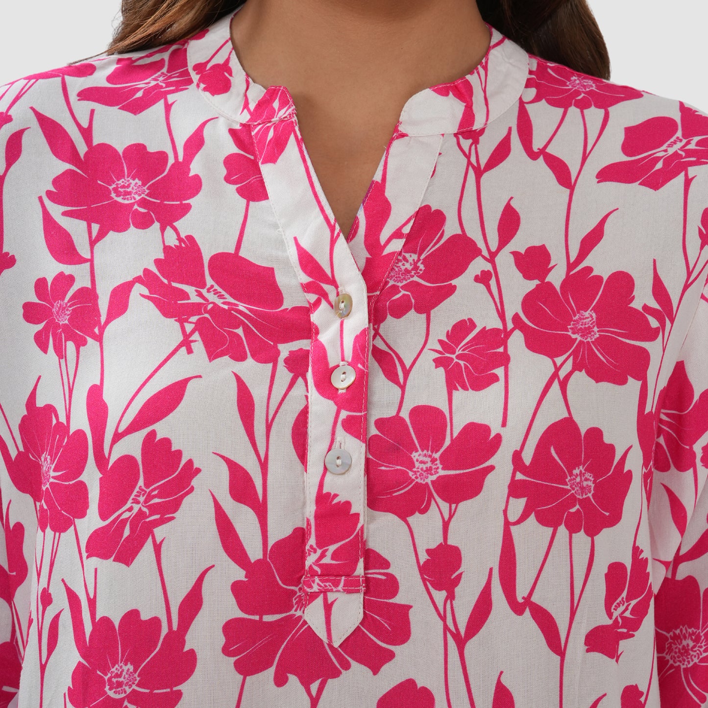 Women’s Printed Cotton Casual Top with 3/4 Sleeves & Button Placket