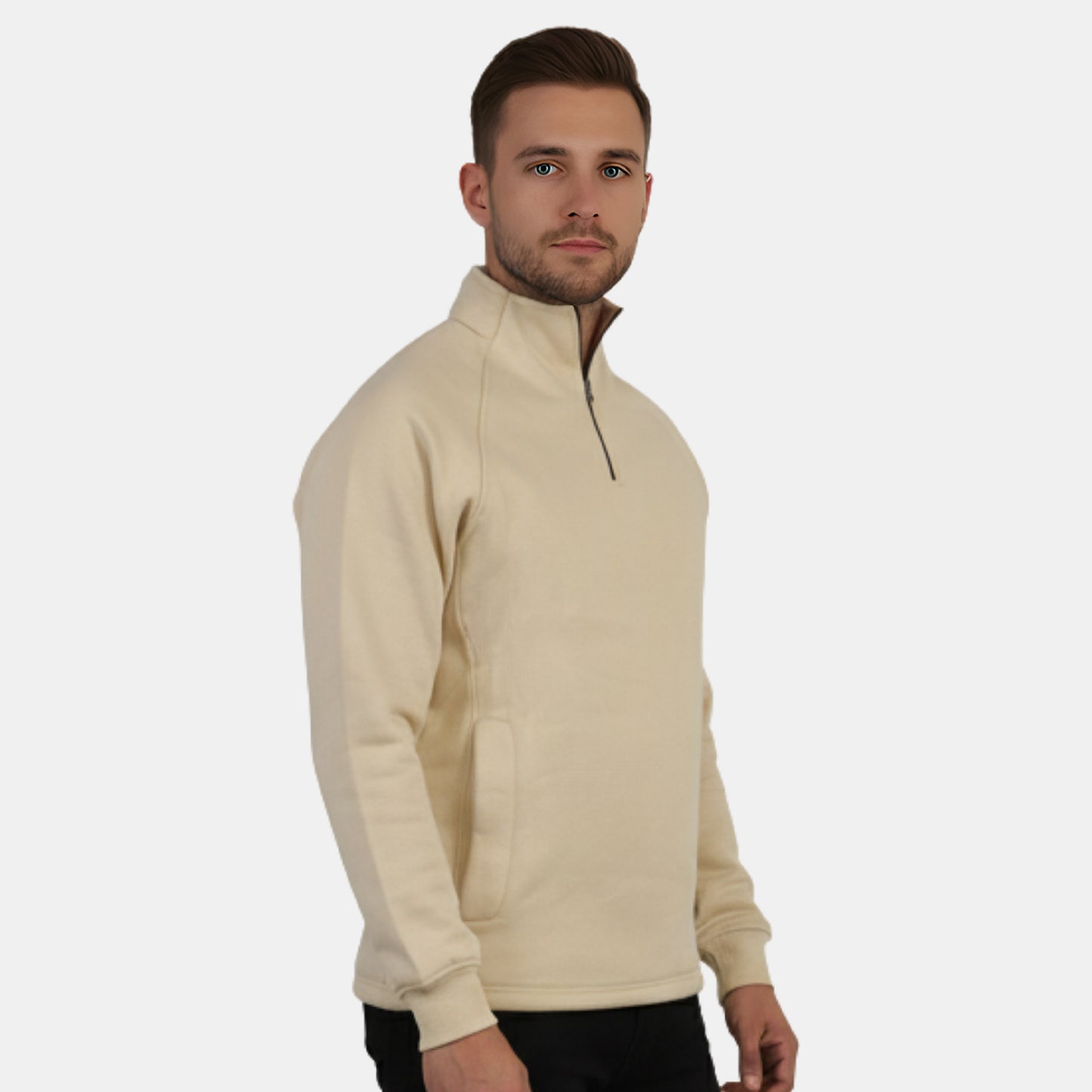 Men’s Solid Half Zipper Winter Sweatshirt (Biscotti)