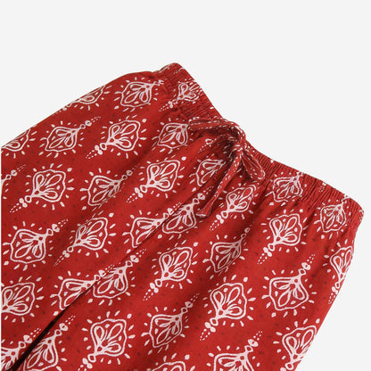 Women Printed Rayon Relaxed-Fit Lounge Pyjama Pants - Maroon