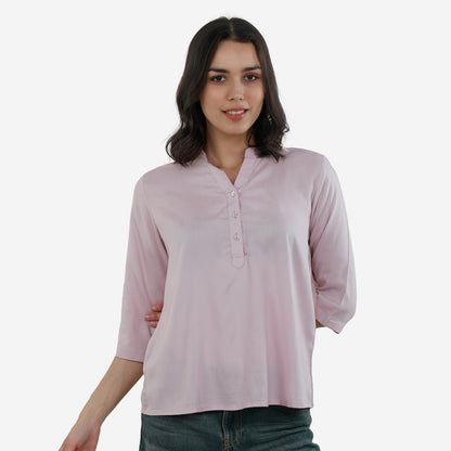 Tunic 3/4 Sleeve Plain Top for Women & Girls (S Pink)