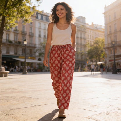 Women Printed Rayon Relaxed-Fit Lounge Pyjama Pants - Maroon