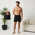 Men’s 100% Cotton Printed Mid-Rise Boxer Shorts - (Black)