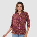 Women’s Printed Cotton Casual Top with 3/4 Sleeves & Button Placket
