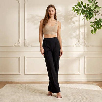 Women Solid Black Straight Pants
