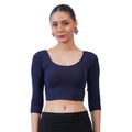 Vami Women's 3/4 Length Cotton Stretchable Readymade Plain Blouse  - Navy