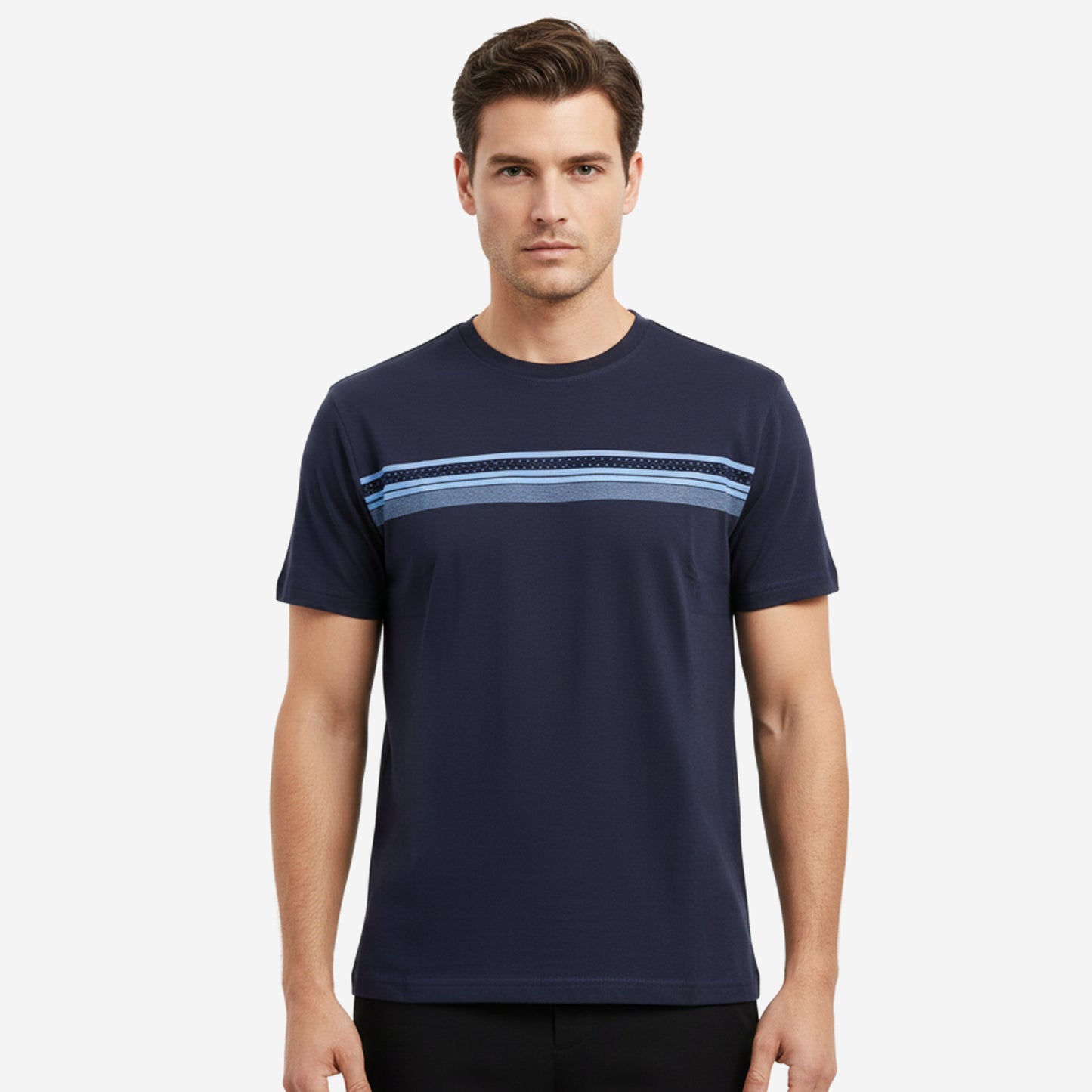Men’s Printed Round‑Neck T‑Shirt (Navy)