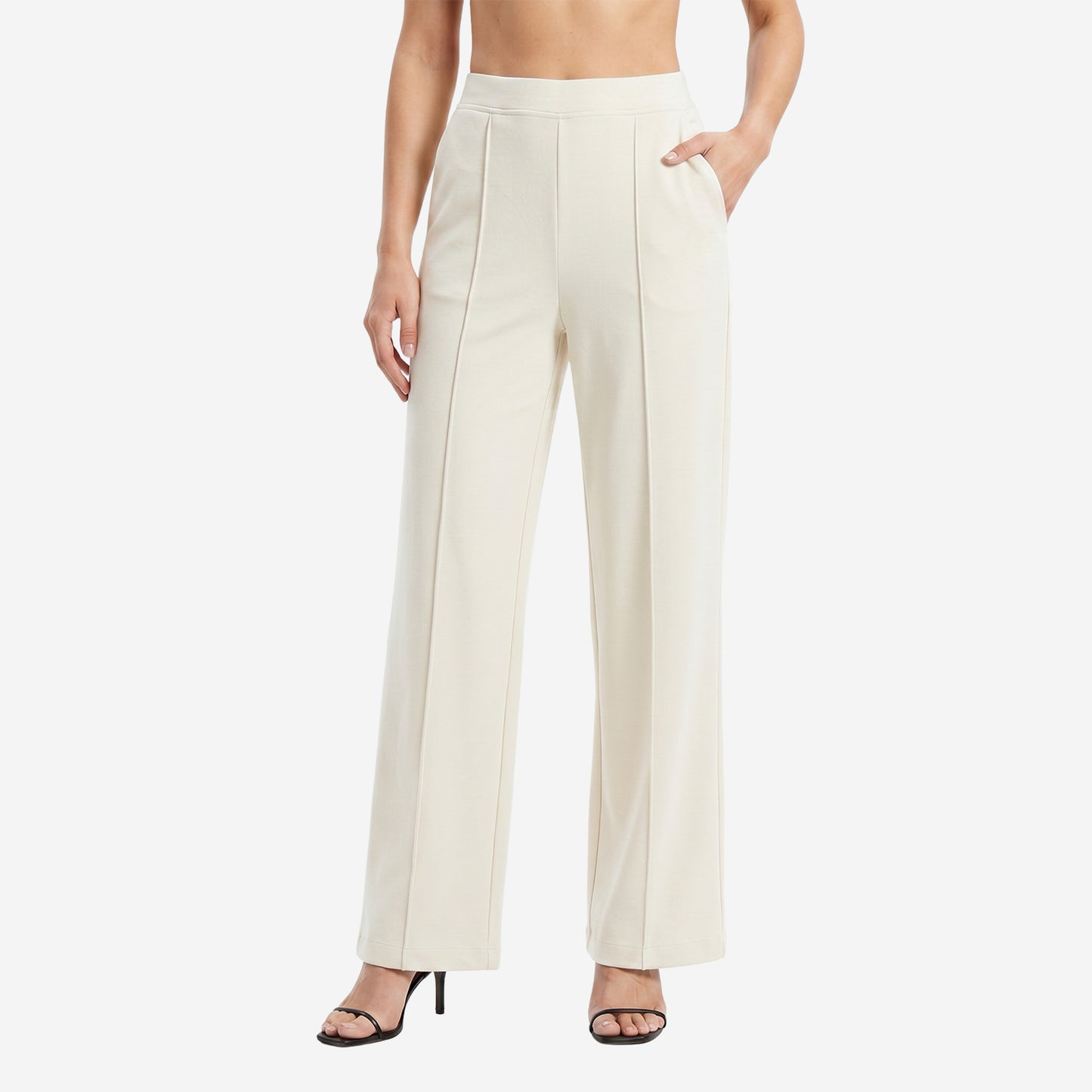 Women Solid Off White Straight Pants
