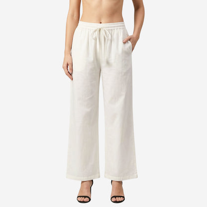 Women Solid Woven Viscose Palazzo -Ivory