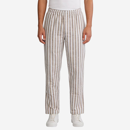 Men’s Cotton Printed Pyjama with White and Beige Stripes