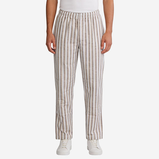 Men’s Cotton Printed Pyjama with White and Beige Stripes