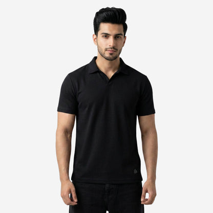 Men's Solid Black Polo Half-Sleeve T-Shirt