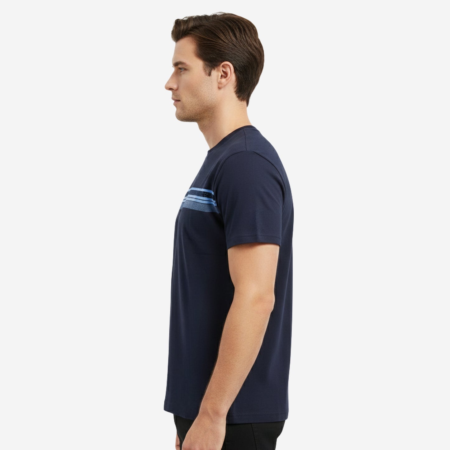 Men’s Printed Round‑Neck T‑Shirt (Navy)