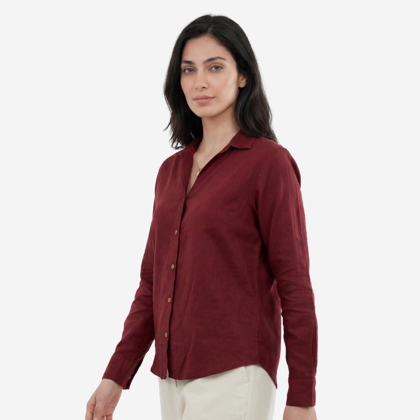 Women Linen Comfort Shirt - (Dewberry Wine)