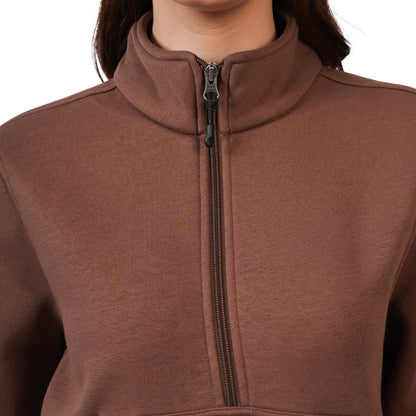 Women Half Zipper Sweatshirt (Brown)