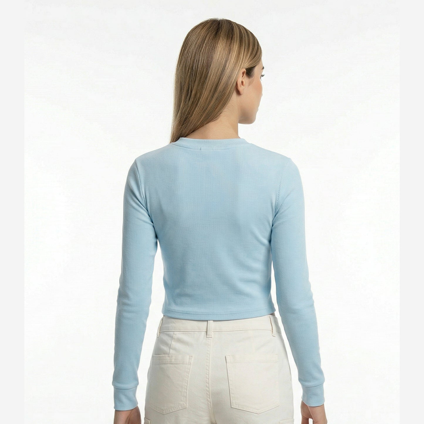 Women’s Lt.Blue Ribbed Zip-Up Cropped Jacket (Pack of 1)