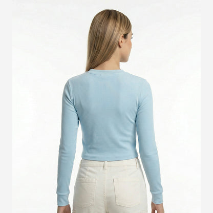 Women’s Lt.Blue Ribbed Zip-Up Cropped Jacket (Pack of 1)