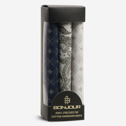 Men’s Silcora Cotton Handkerchiefs | 100% Pure Cotton | Soft & Absorbent | Pack of 3 | Regular - Size